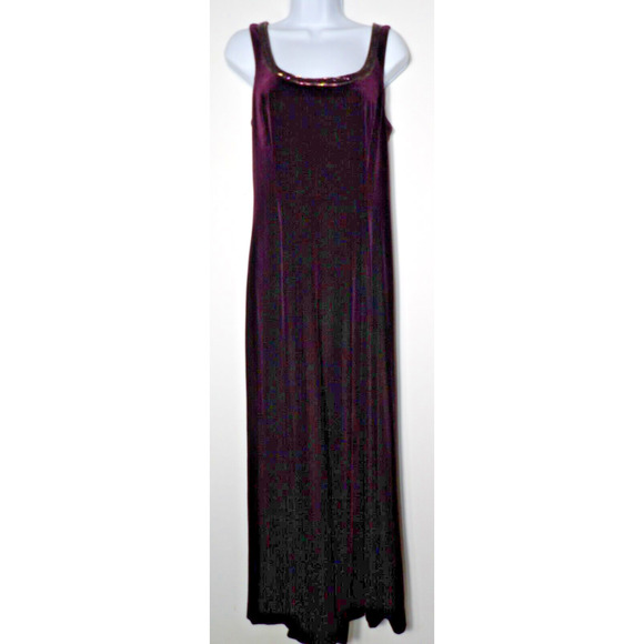 Crimson By Lawrence Kurts Formal Gown Sz 10 Velvet Dress Beaded Purple Plum Eleg